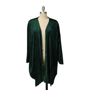 Vintage 90s Y2K Green Velvet Sweater Size L Open Front Draped Whimsygoth Stretch